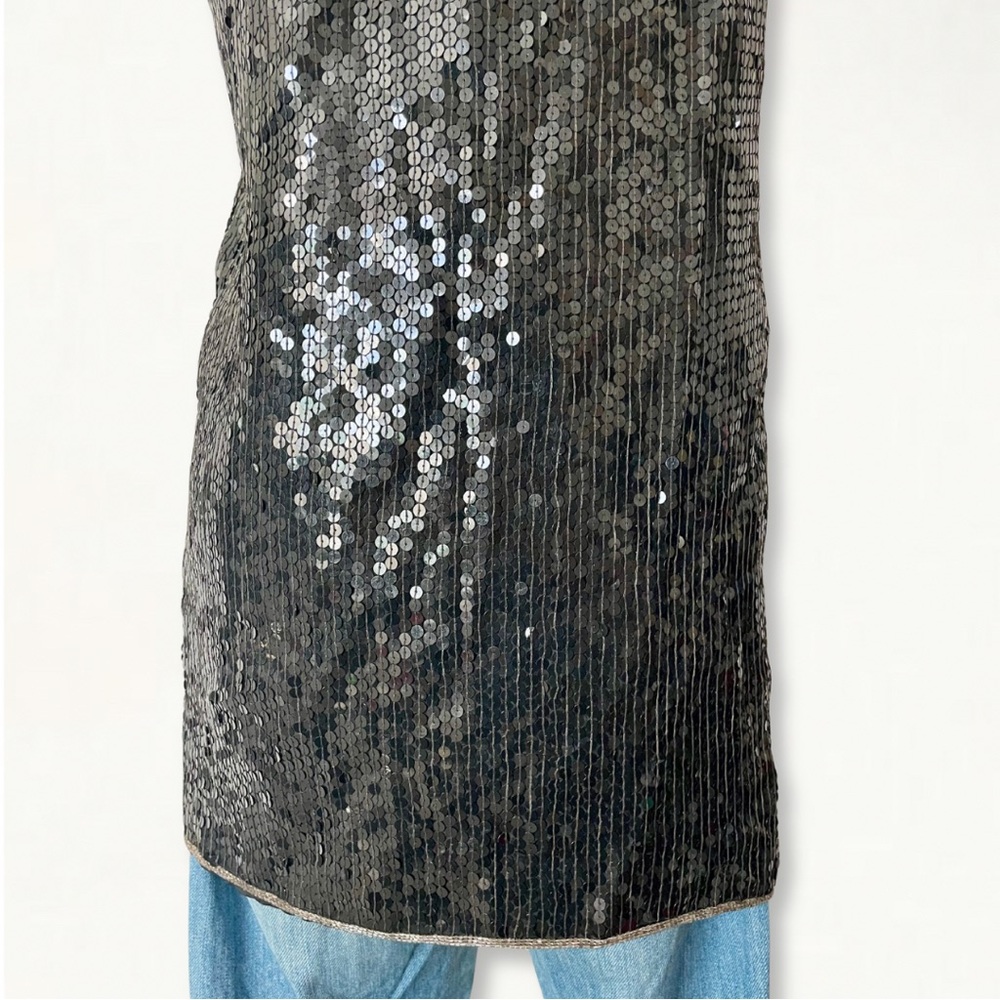 Vintage 100% Silk Full Sequin Geometric Beaded Sleeveless Top Size 12 - Picture 9 of 11